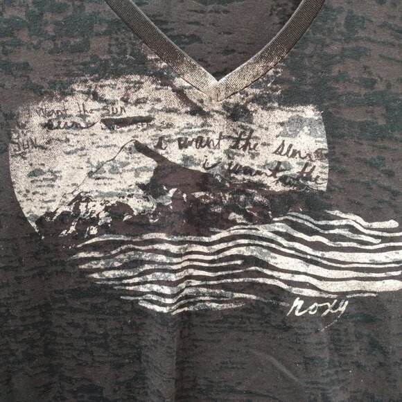 Vintage Roxy T-Shirt Y2K 2000s Sheer Burnout Graphic "I Want the Sun" V-Neck - Picture 5 of 11
